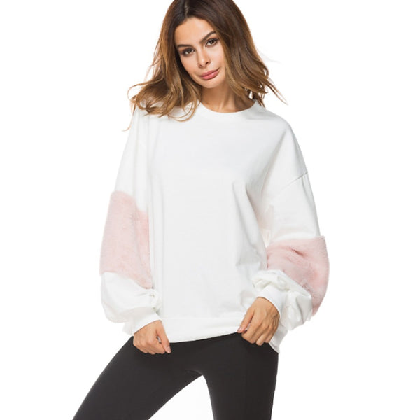Women's Street chic Cotton Long Sweatshirt - Color Block White / Fall / Winter / Sporty Look